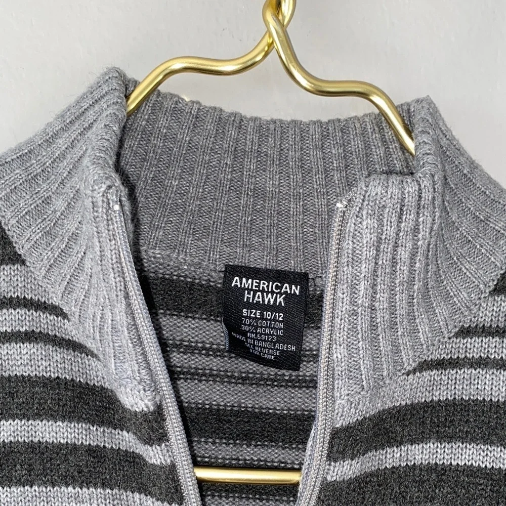 Boys Striped Zip-Up Sweater - Gray